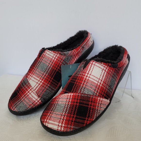 TOMS Mens Berkeley Faux Fur Lined Slip-On Slippers-Red Plaid- Men's Size 10 - Picture 3 of 13